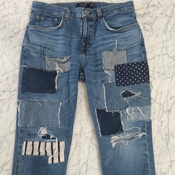 Ralph Lauren Denim Patchwork Blue Jeans Mid Rise Sz 8 - Picture 3 of 11